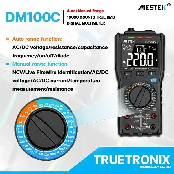 มัลติมิเตอร์ DM100C True RMS Digital Multimeter Auto-Manual Range รุ่น/รหัส 002318 รูปที่ 2