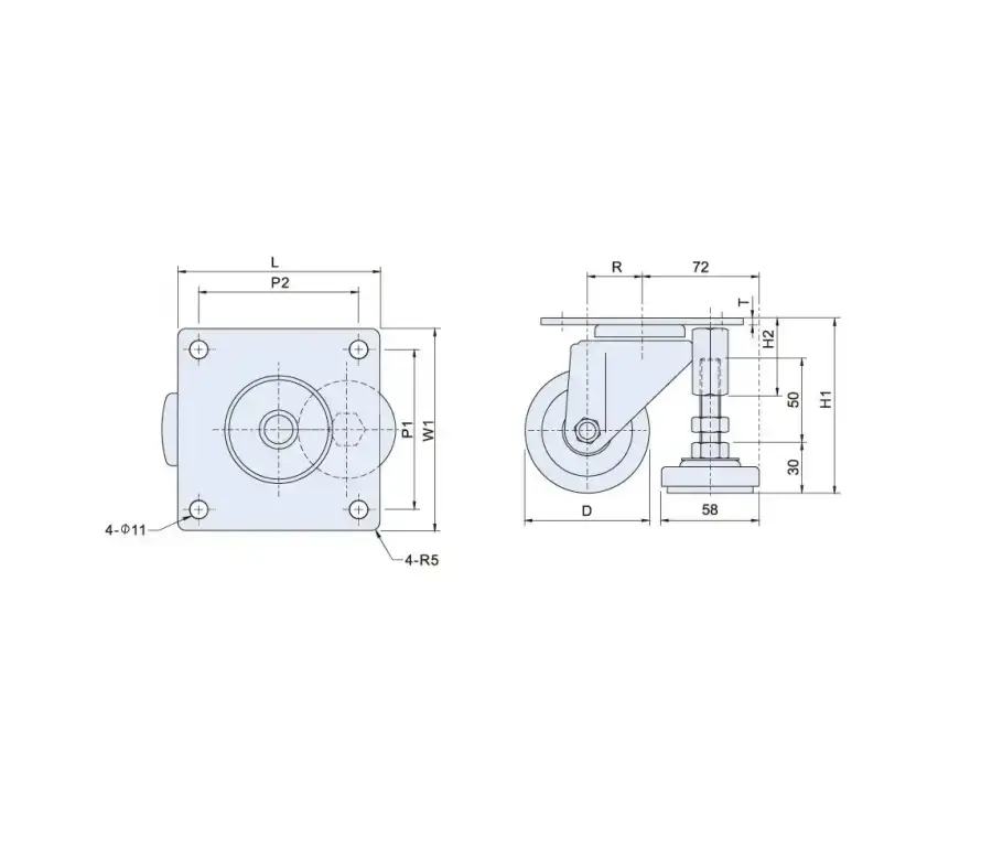 ลูกล้อขาฉิ่งปรับระดับ Caster With Leveling Glides GN-A Series รุ่น/รหัส 001654 รูปที่ 2