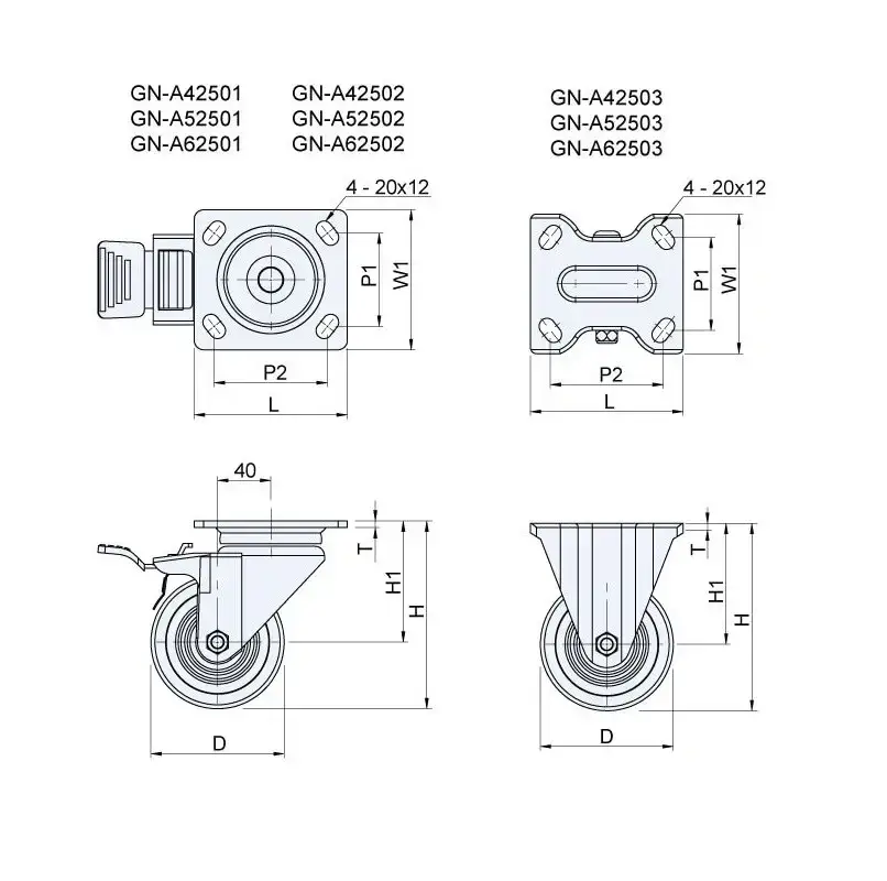 ลูกล้อไนลอน รุ่นน้ำหนัก 300kgf Heavy Duty Casters GN-A series (Nylon Wheel) - Load Capacity รุ่น/รหัส 001658 รูปที่ 3