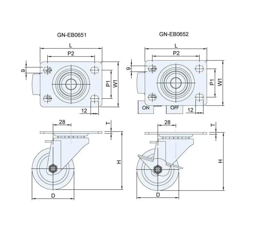 ลูกล้อไนลอน รุ่นน้ำหนัก 150kgf Medium Duty Casters  GN-EB065 series (Nylon Wheel) - Load Capacity รุ่น/รหัส 001661 รูปที่ 2