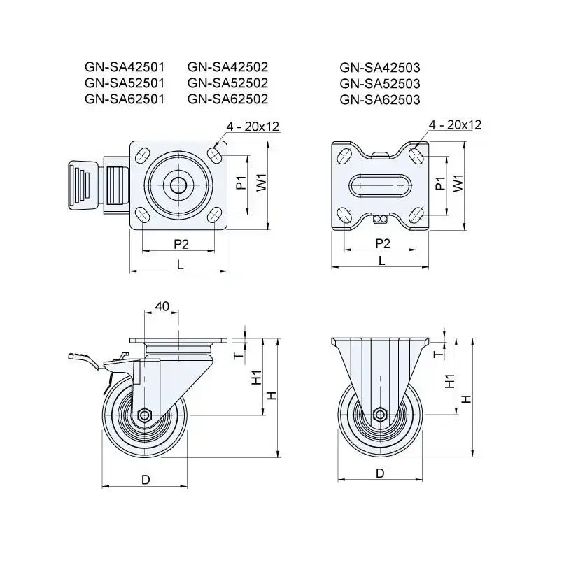 ลูกล้อไนลอน รุ่นน้ำหนัก 350kgf Heavy Duty Casters GN-SA series (Nylon Wheel, SUS304) - Load Capacity รุ่น/รหัส 001657 รูปที่ 2