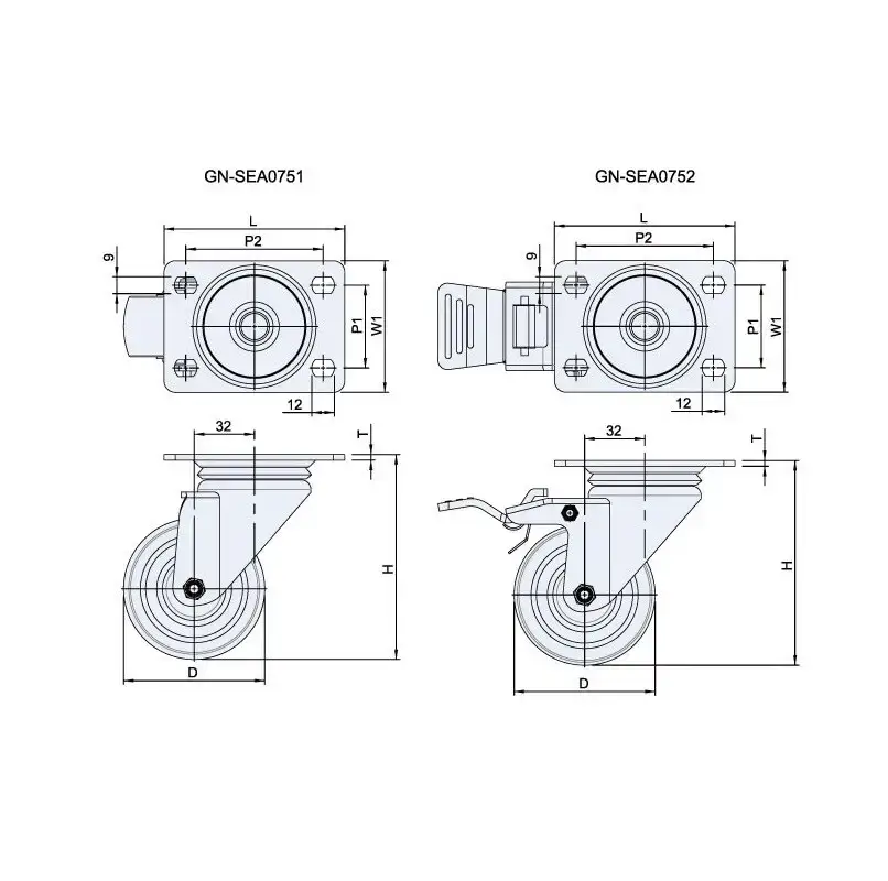 ลูกล้อไนลอน รุ่นน้ำหนัก 200kgf Medium Duty Casters GN-SEA075 series (Nylon Wheel, SUS304) - Load Capacity รุ่น/รหัส 001659 รูปที่ 3