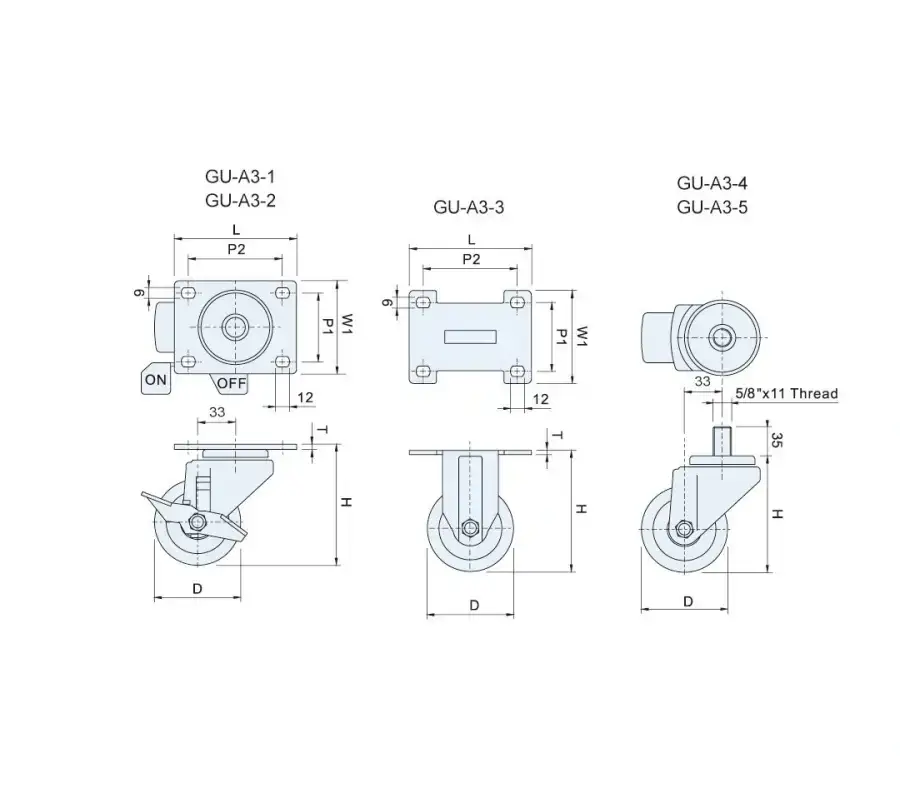 ลูกล้อยาง รุ่นน้ำหนัก 250 kgf  Medium Duty Casters GU-A3 series (PU Wheel) - Load Capacity รุ่น/รหัส 001666 รูปที่ 3