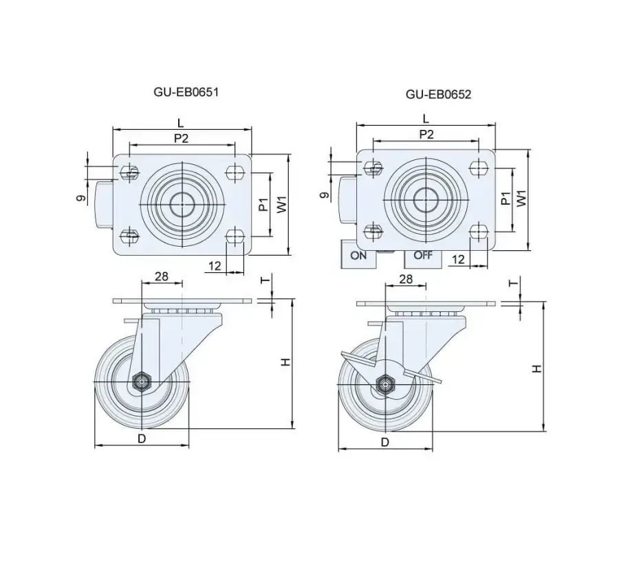 ลูกล้อยาง รุ่นน้ำหนัก 150kgf Medium Duty Casters GU-EB065 series (PU Wheel) - Load Capacity รุ่น/รหัส 001665 รูปที่ 2