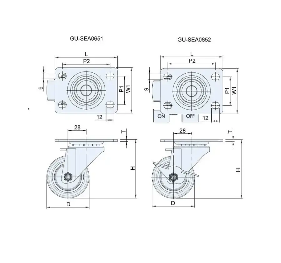 ลูกล้อยาง รุ่นน้ำหนัก 150kgf Medium Duty Casters GU-SEA065 series (PU Wheel, SUS304) - Load Capacity รุ่น/รหัส 001664 รูปที่ 3