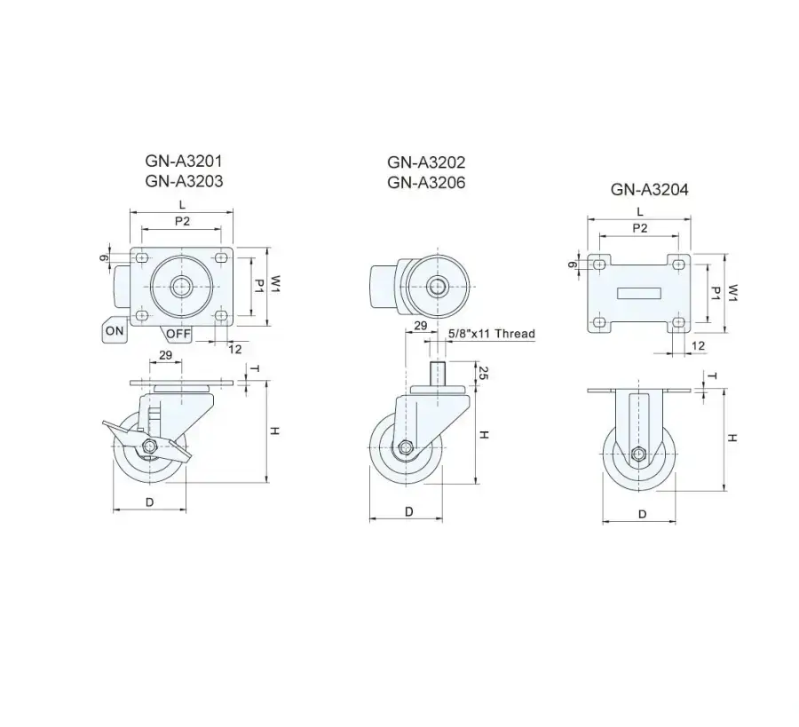 ลูกล้อไนลอน รุ่นน้ำหนัก 200kgf Medium Duty Casters GN-A32 series (Nylon Wheel) - Load Capacity รุ่น/รหัส 001662 รูปที่ 3