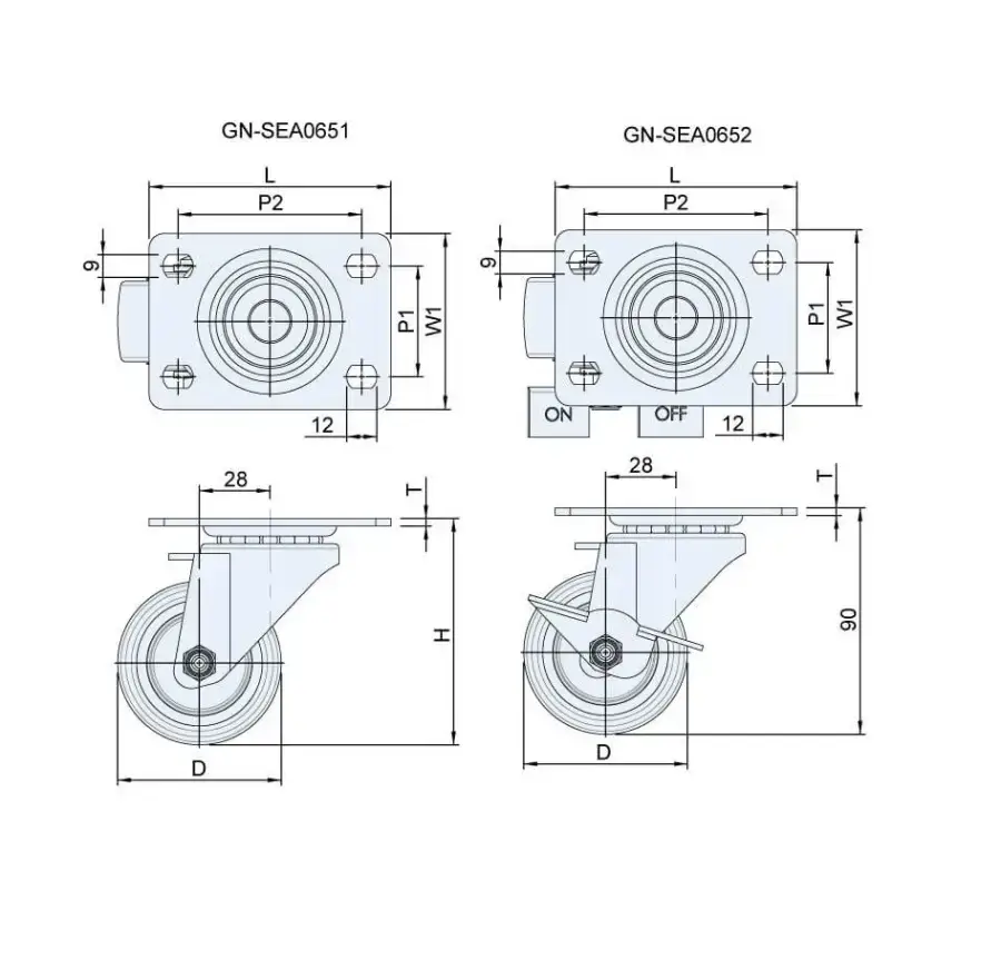 ลูกล้อไนลอน รุ่นน้ำหนัก 150kgf Medium Duty Casters GN-SEA065 series (Nylon Wheel, SUS304) - Load Capacity รุ่น/รหัส 001660 รูปที่ 3
