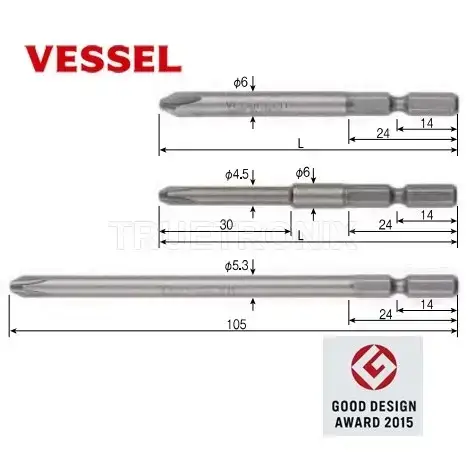 ดอกไขควงทอร์ค Vessel B34 PH HEX Shank 5mm Screwdriver bit